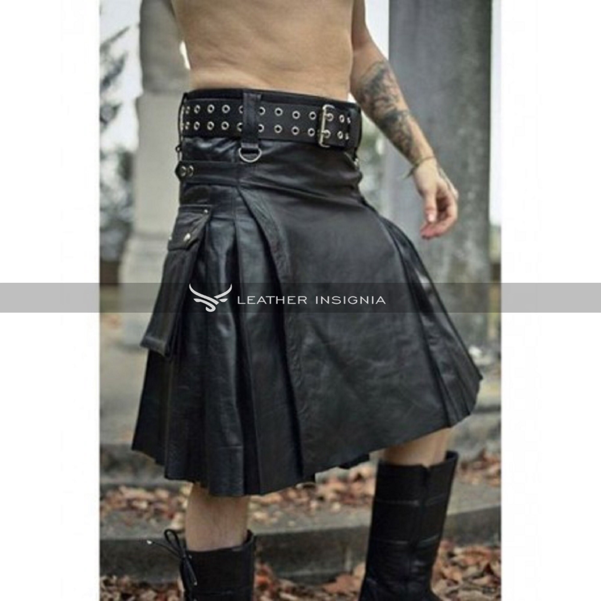 Mens Black Leather Kilt Hand Made Genuine Leather Kilt Etsy UK