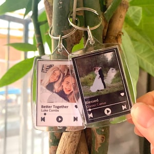 Custom Song Keychain, Photo Keychain Plaque, Personalized Gift, Custom Gift for Birthday, Anniversary, Valentines, pompom keychain available image 2
