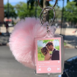 Custom Song Keychain, Photo Keychain Plaque, Personalized Gift, Custom Gift for Birthday, Anniversary, Valentines, pompom keychain available image 4