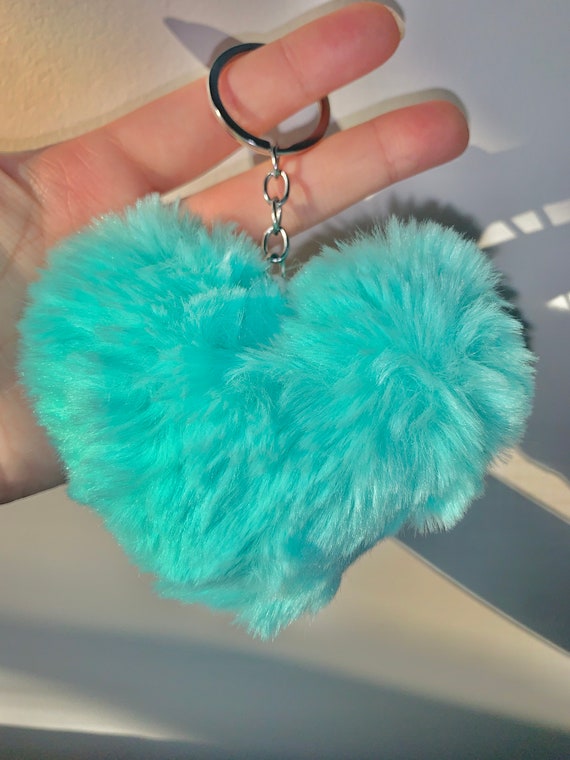 Heart Pompom Keychain Multiple Colors Perfect for Handbags 