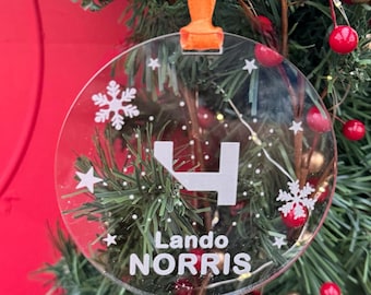 Lando Norris Christmas Bauble, Formula One Christmas Bauble, Formula 1 Gift, F1 Xmas Tree Decoration, F1 Engraved Decoration for Racing Fans