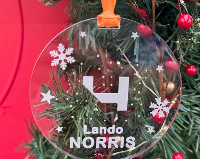 Lando Norris Christmas Bauble, Formula One Christmas Bauble, Formula 1 Gift, F1 Xmas Tree Decoration, F1 Engraved Decoration for Racing Fans