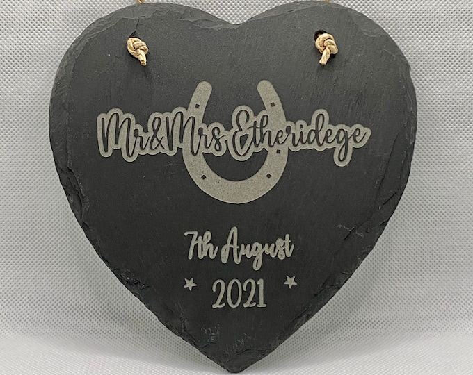 Personalised Hanging Slate Engraved Wedding Plaque, Wedding Gift for Couples, Custom Wedding, Newlywed Gift, Wedding Celebration Gift,