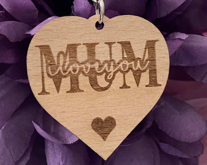 Personalised Mum or Mom, I Love You Heart Keyring - Double Sided