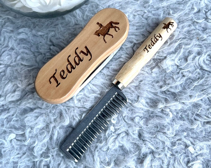 Personalised Horse Mane Comb & Face Brush Set, Horse Gift, Pony Gift, Equestrian Gift, Tail Comb, Custom Horse Gift, Grooming Kit