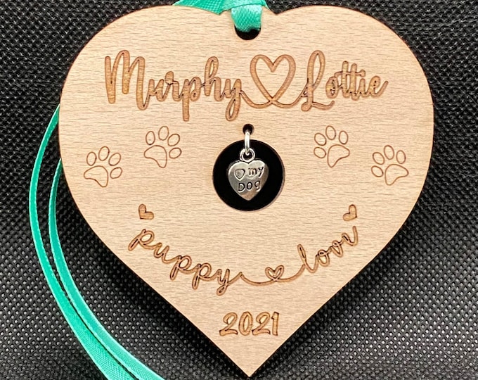 Personalised Heart Decoration for Pets, choice of charms, perfect for the Dog Lover in your life.