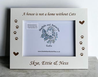 Personalised Cat Engraved Photo Frame, Gift For Cat Lover, Engraved Custom Wooden Photo Frame For Pet Owner, Pet Owner Gift, Cat Photo Gift
