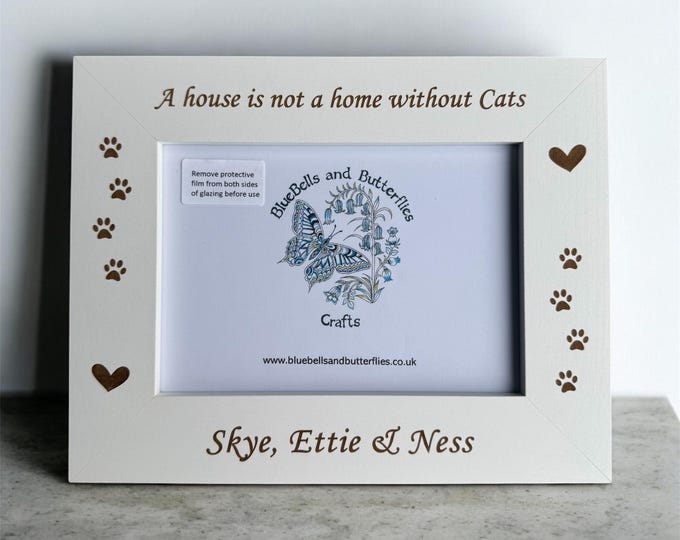 Personalised Cat Engraved Photo Frame, Gift For Cat Lover, Engraved Custom Wooden Photo Frame For Pet Owner, Pet Owner Gift, Cat Photo Gift