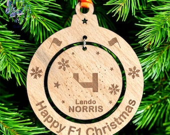 Lando Norris Christmas Bauble, Formula One Christmas Bauble, Formula 1 Gift, F1 Xmas Tree Decoration, F1 Engraved Decoration for Racing Fans