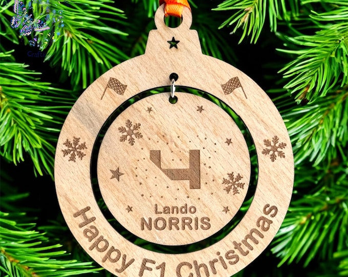 Lando Norris Christmas Bauble, Formula One Christmas Bauble, Formula 1 Gift, F1 Xmas Tree Decoration, F1 Engraved Decoration for Racing Fans