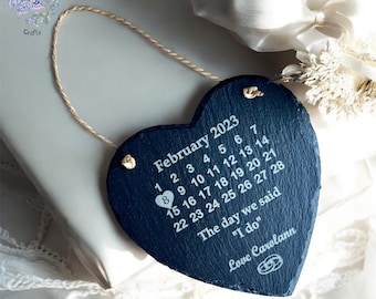 Personalised Slate Wedding Heart, The Day We Married, Wedding Gift for Couples, Gift for Husband, Gift for Wife, Unique Anniversary Gift