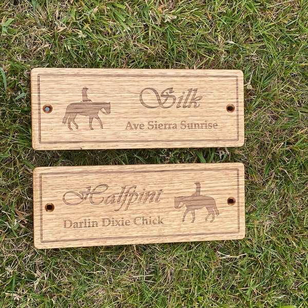 Stable Door Sign, Solid Oak, Horse Stall Sign, Horse Stall Name Plate, Stable Name Plate, Equestrian Gift, Horse Gift, Western Quarter Horse