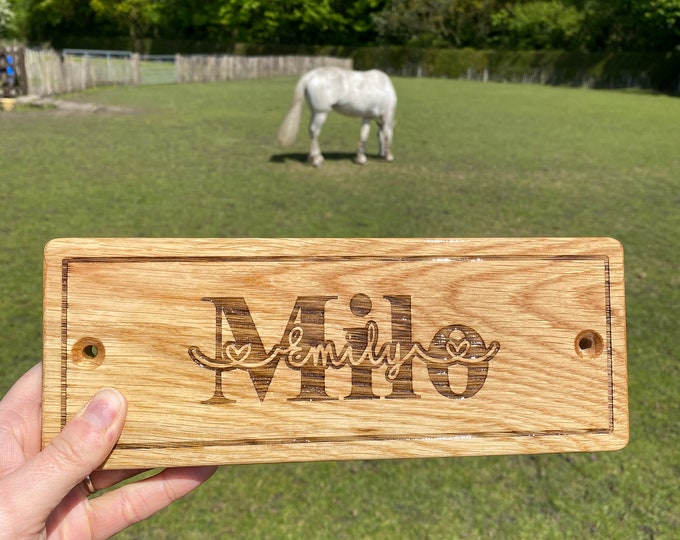 Featured listing image: Personalised Horse Stable Door Plaque - Solid Oak
