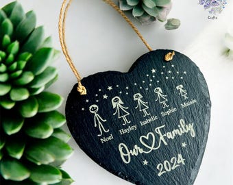 Family Slate Heart Sign, Engraved Heart Sign, Custom Slate Sign, Personalised Family Portrait, Family Gift Ideas, Personalised Wall Decor