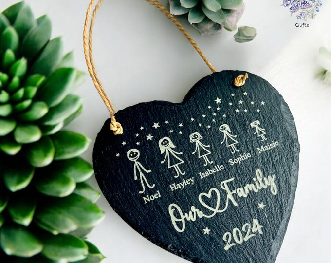 Family Slate Heart Sign, Engraved Heart Sign, Custom Slate Sign, Personalised Family Portrait, Family Gift Ideas, Personalised Wall Decor