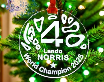Lando Norris F1 World Champion Christmas Bauble, Engraved Acrylic Decoration