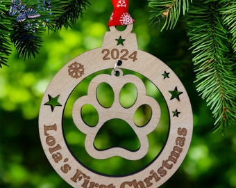 Personalised Pet Bauble, Custom Dog Paw with Name, Pet Christmas Decoration, Christmas Pet Ornament, Pet Memorial Gift, Custom Pet Gift