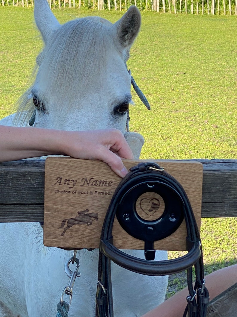 Personalised Bridle Hook Solid Oak, Choice of Design, Bridle Holder, Bridle Rack, Custom Horse Tack, Equestrian Gift, Horse Gift, Pony Gift image 2