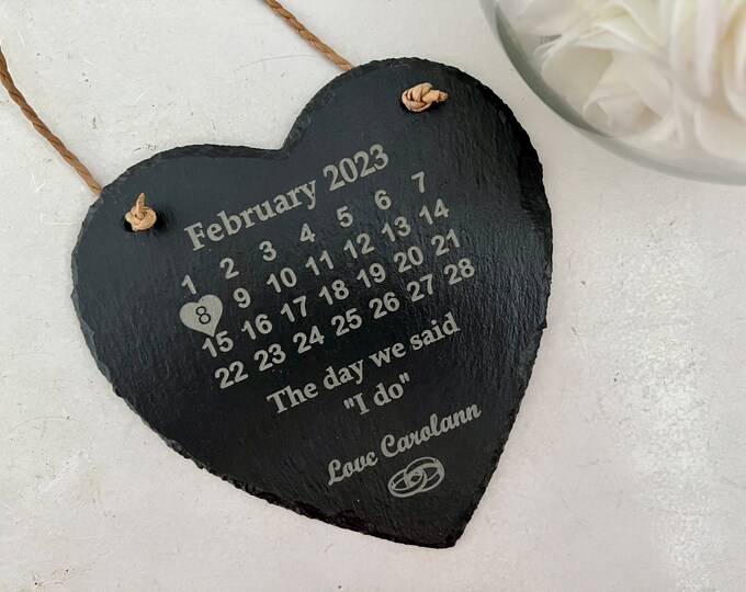 Personalised Slate Wedding Heart, The Day We Married, Wedding Gift for Couples, Gift for Husband, Gift for Wife, Unique Anniversary Gift