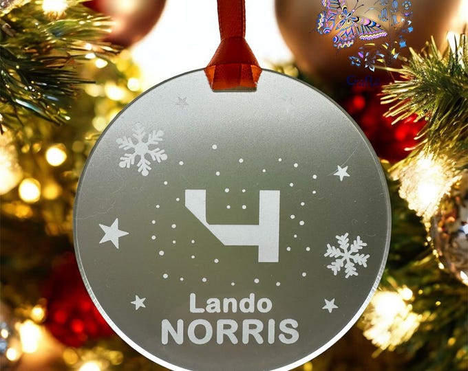 Lando Norris F1 Christmas Bauble, Engraved Acrylic Decoration