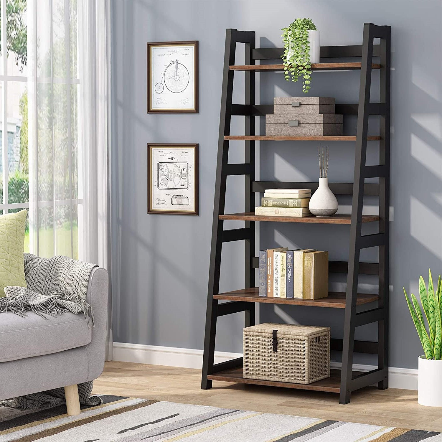 2021 Premium Ladder Bookshelf Bookcase Industrial 5 Tier Etsy