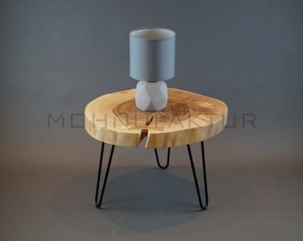 Tree discs solid wood table with dovetail / ash or oak / night, couch or side table / hair pin table legs / unique