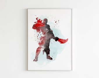 Kratos II POSTER: Watercolor wall art, God of War art decor, Mortal Combat game  character poster, custom wall art.