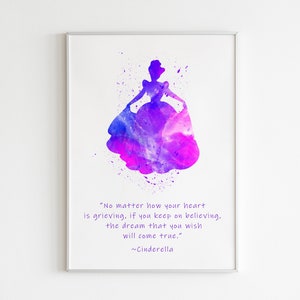 Cinderella Quote POSTER: Watercolor wall art, Disney art decor, Cinderella cartoon wall art, movie poster.