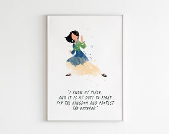 Mulan Quote POSTER: Watercolor wall art, Mulan art decor, cartoon character poster, Disney custom wall art.