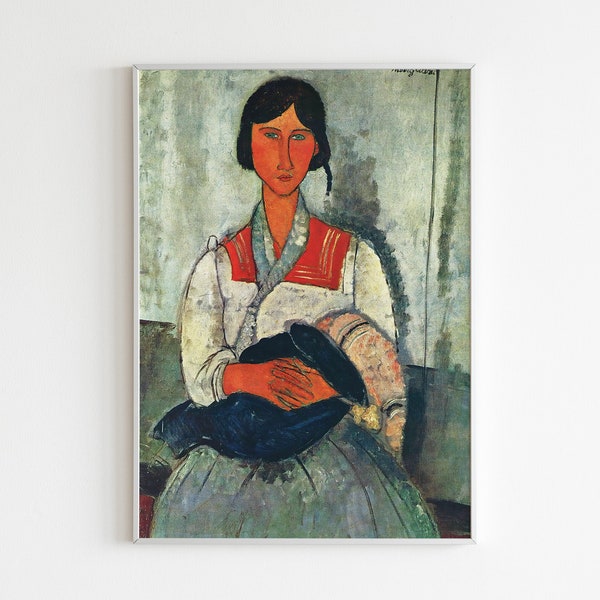Amadeo Modigliani POSTER XXVII: Reproduction of Modigliani painting Gypsy woman with a baby, home wall art, Living room decor.