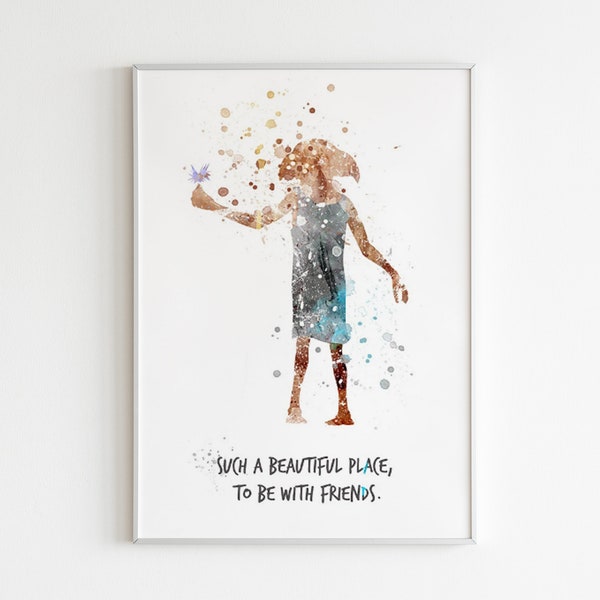 Dobby Quote POSTER: Watercolor wall art, Dobby art decor, book character poster, custom wall art.