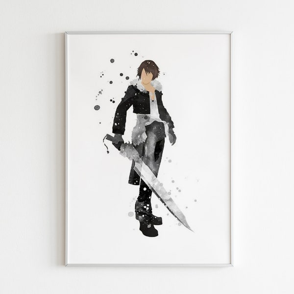 Squall Leonhart POSTER: Watercolor wall art, Final Fantasy art decor, game character poster, custom wall art.