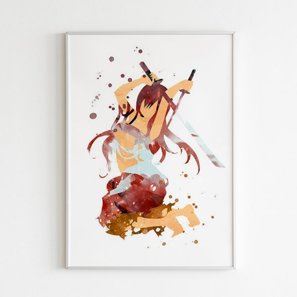 Erza Scarlet POSTER: Aquarell Wandkunst, Feenschwanz Kunst Dekor, Manga Charakter Poster, individuelle Wandkunst.