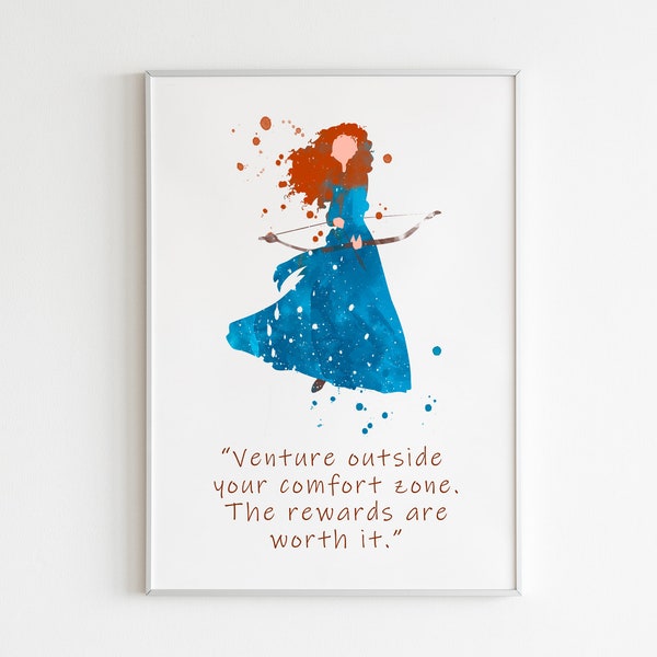 Brave Quote III POSTER: Watercolor wall art, Merida Brave art decor, cartoon character poster, Disney custom wall art.