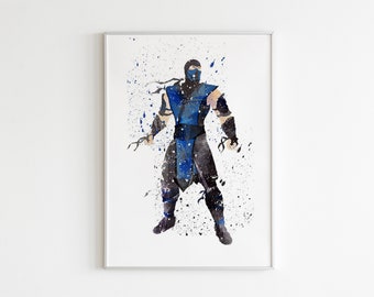 Subzero POSTER: Watercolor wall art, Mortal Combat art decor, game  character poster, custom wall art.