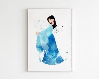 Mulan III POSTER: Watercolor wall art, Mulan art decor, cartoon character poster, Disney custom wall art.