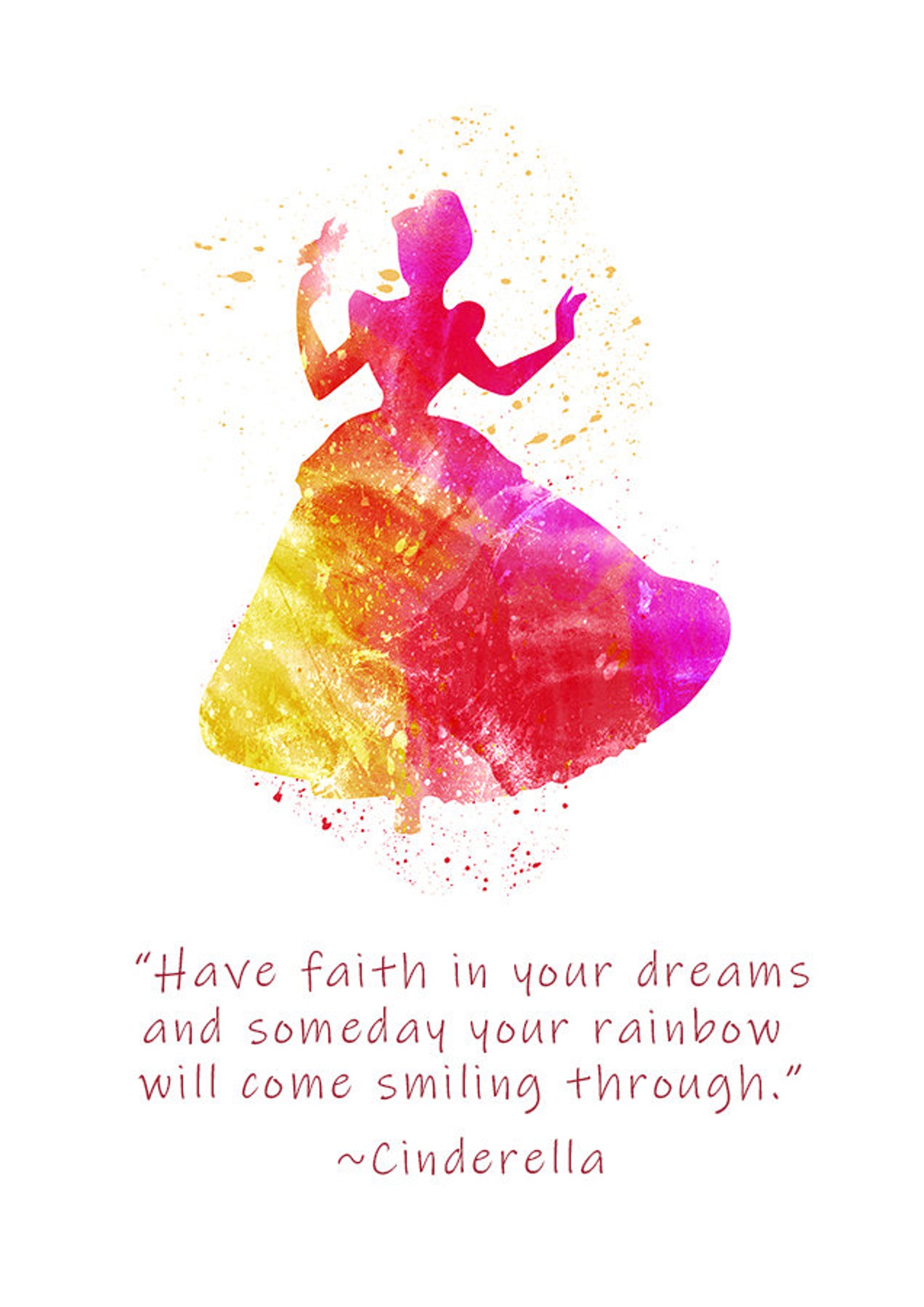 Cinderella Quote II POSTER: Watercolor Wall Art Disney Art - Etsy