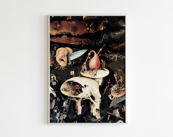 Hieronymus Bosch POSTER VI: Reproduction of Bosch painting, The Garden of Earthly Delights detail, Hell wall art, Living room decor.