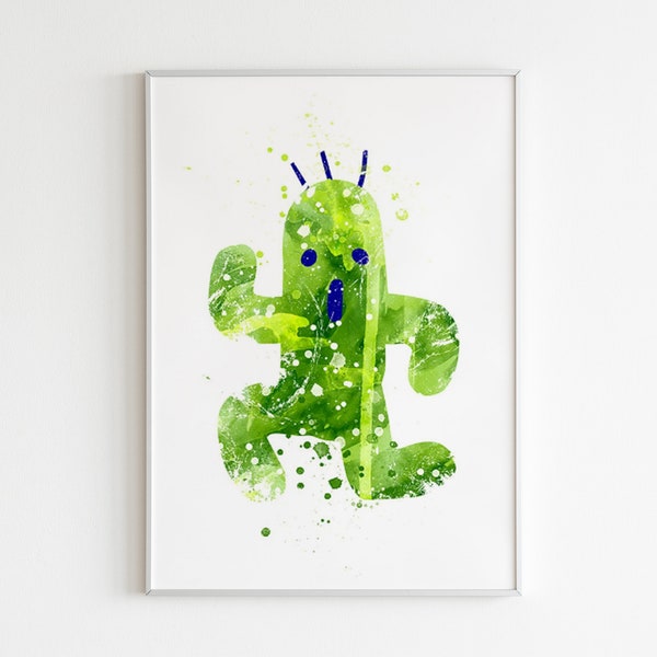 Cactuar POSTER: Watercolor wall art, Final Fantasy art decor, game character poster, custom wall art.