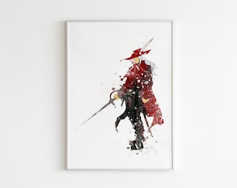 Red Mage POSTER: Aquarell Wandkunst, Final Fantasy Kunst Dekor, Spiel Charakter Poster, individuelle Wandkunst.