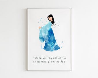 Mulan Quote II POSTER: Watercolor wall art, Mulan art decor, cartoon character poster, Disney custom wall art.