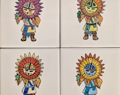 Kachina Doll Hand Painted Ceramic Coaster Set