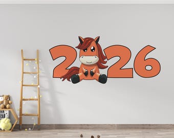 New Year's Wall Decal. Fire Horse Sticker. Animal of the Year 2026 Decal (K1492)