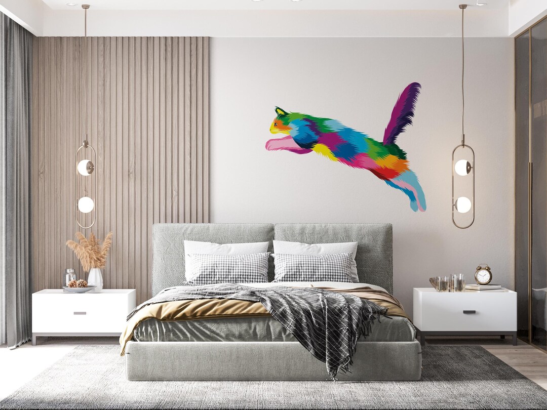 Cat Wall Decal/ Colorful Wall Decal/ Cat Pattern Decal for Nursery/ Cat ...