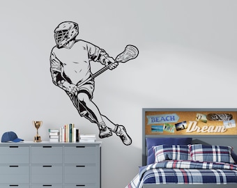 Lacrosse Wall Decal Sports Wall Decor Lacrosse Player Wall Sticker (K289)