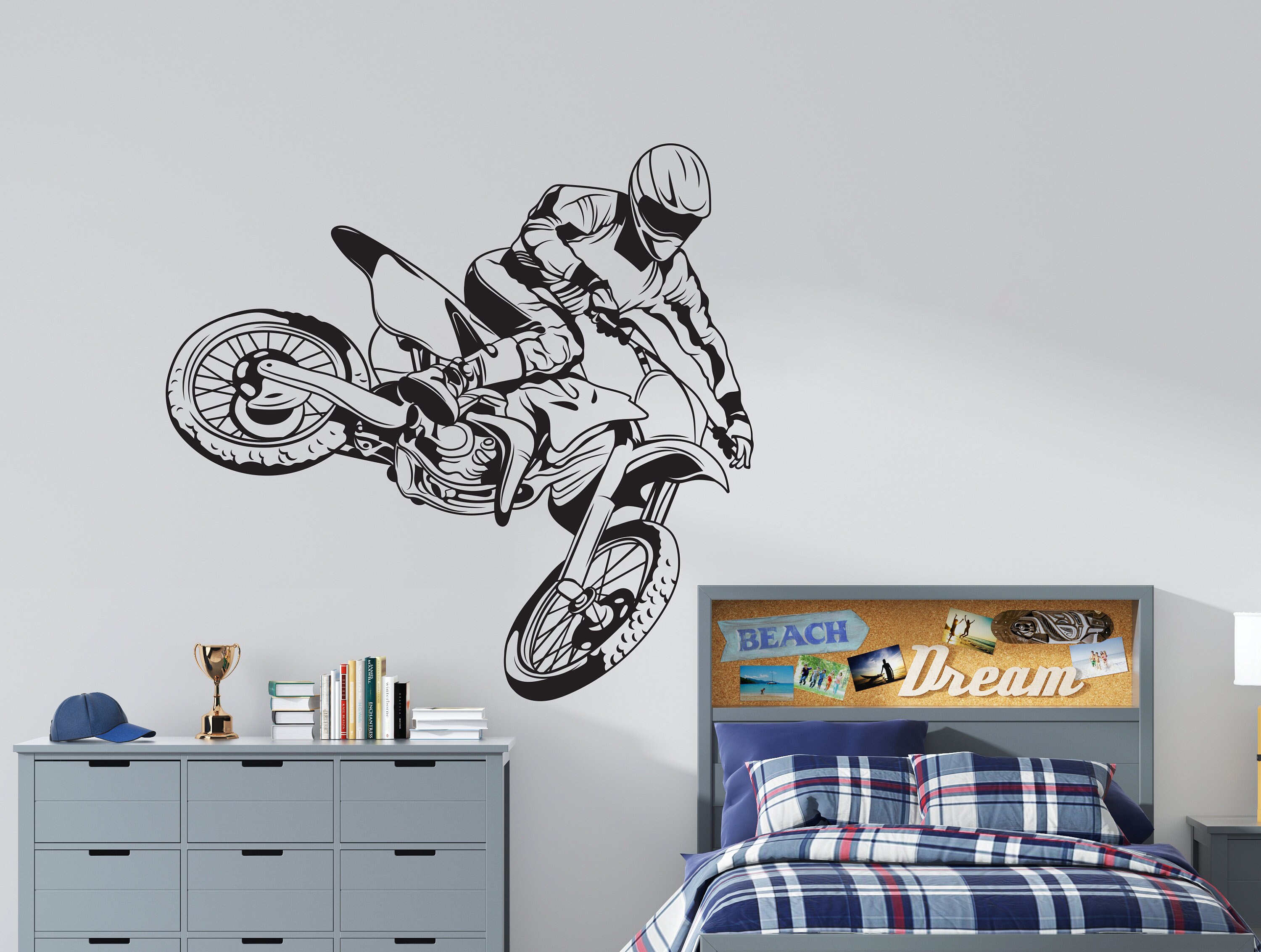 Motorcycle Wall Decal Dirt Bike Wall Sticker Motorcycle Rider Etsy