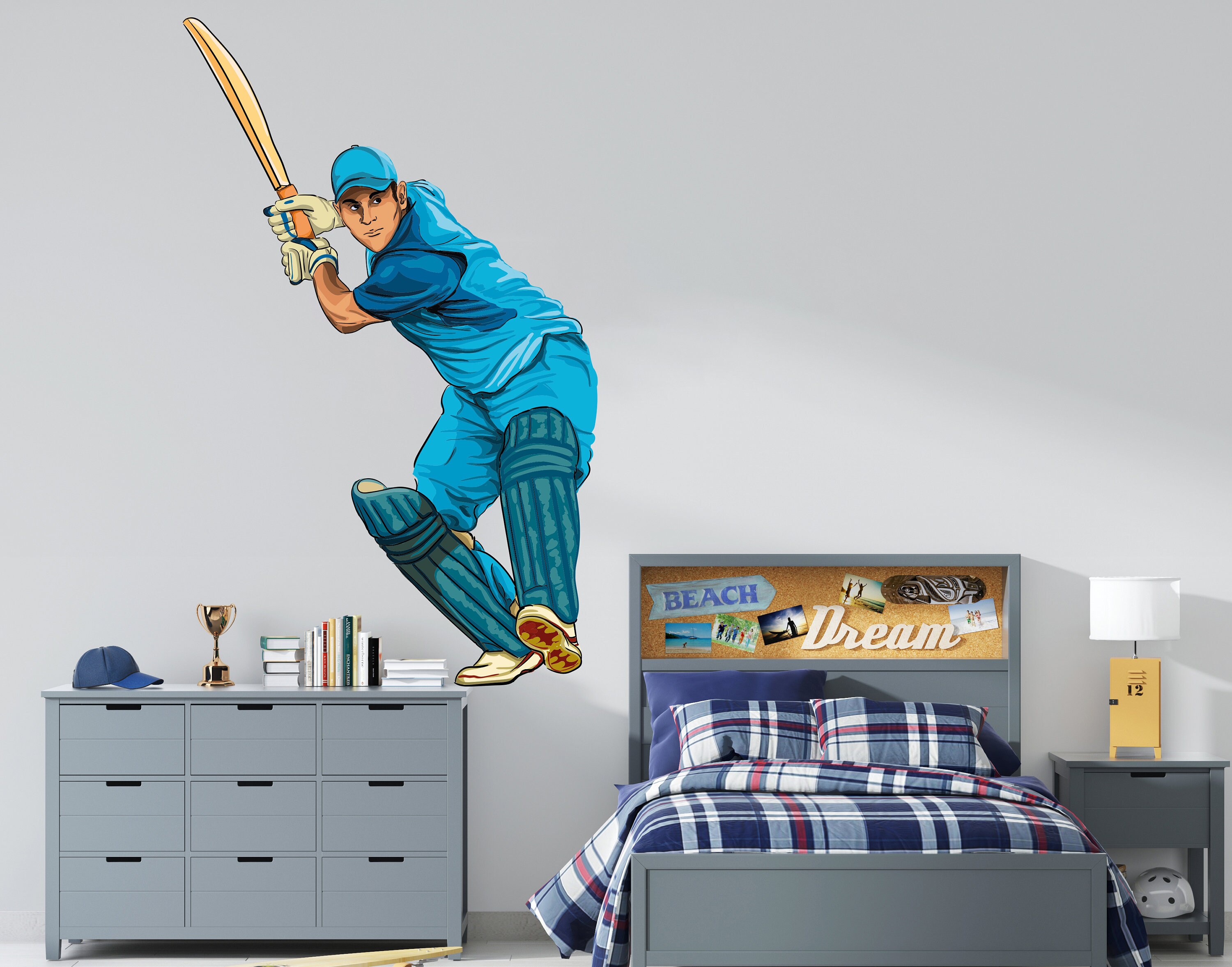 Cricket Wall Decal/ Sports Wall Decal/ Boys Room Decal/ Cricket Player ...