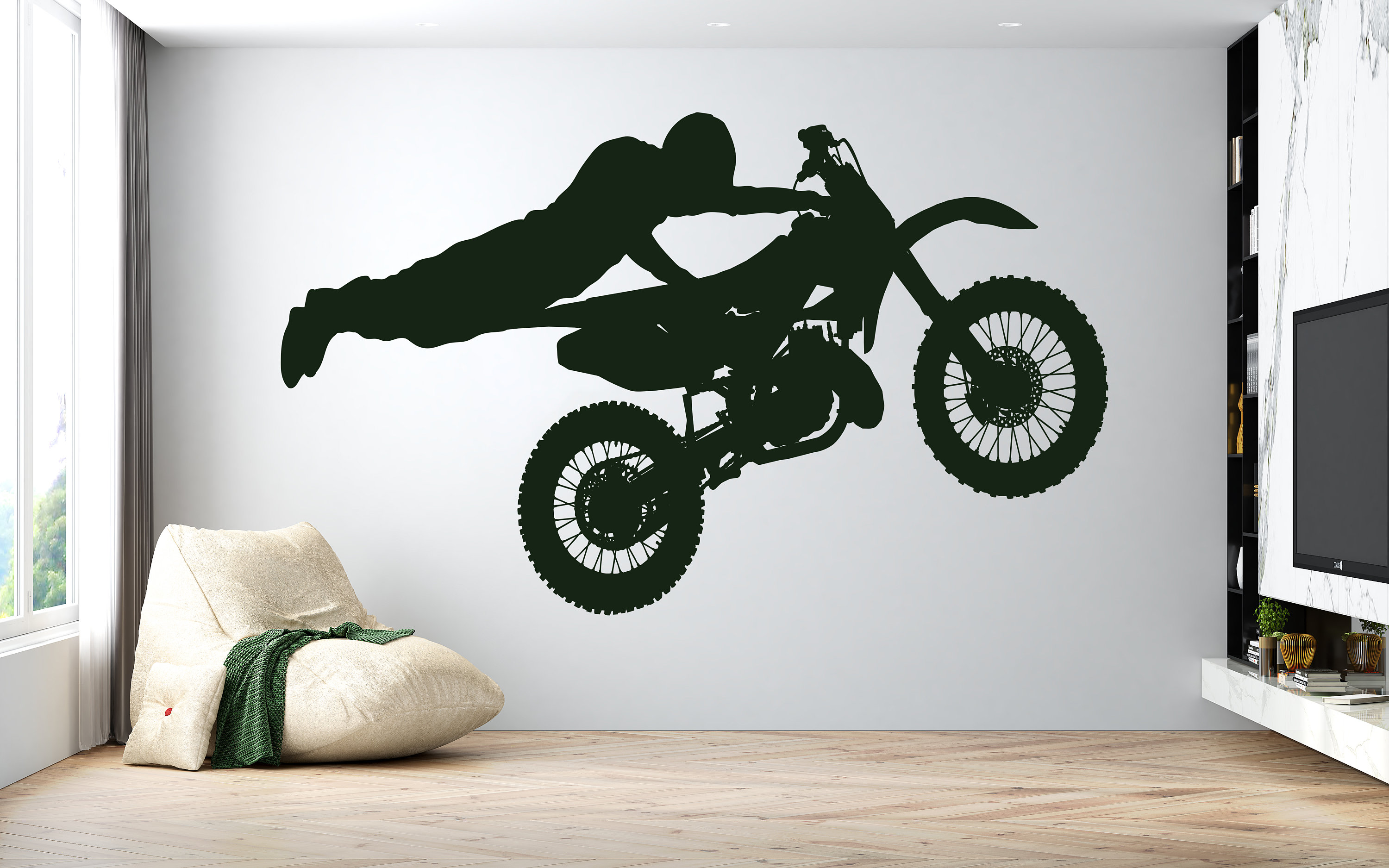 GRAZDesign Wandtattoo Motorrad – 84x57 Cm, Grau, Für Kinderzimmer, Jugendzimmer, Wohnzimmer