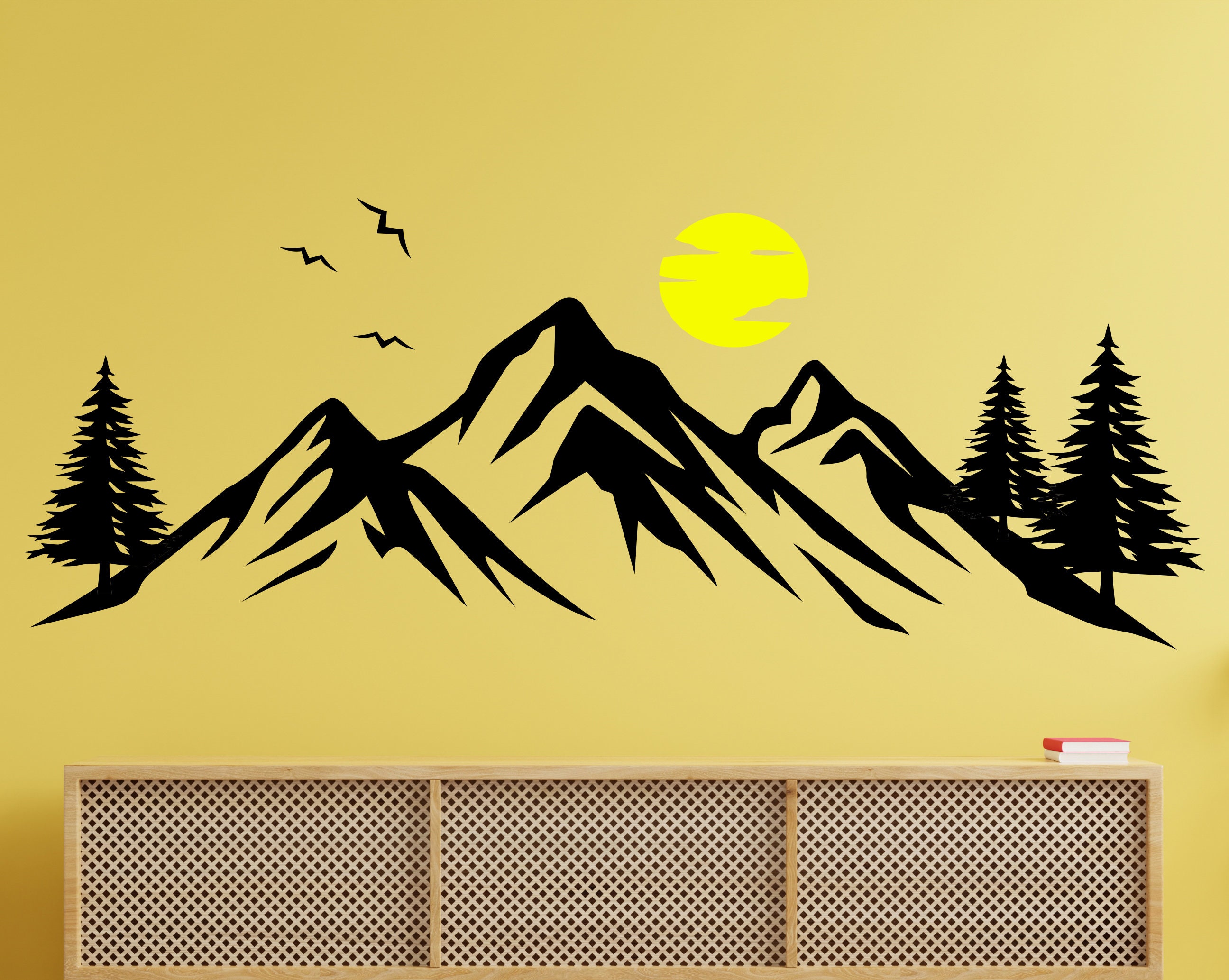 Mountains Wall Decal/mountain Wall Sticker/ Pine Trees Etsy