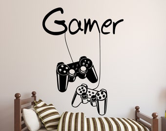 Game room wall decal. Gamer vinyl sticker with controllers for boys bedroom  (K538)